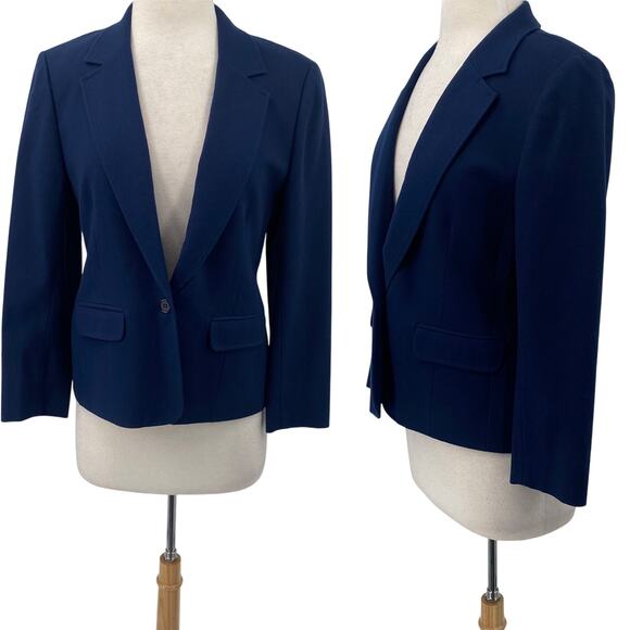 Vintage 80s Pendleton Wool Blazer Button Front Flap Pocket Navy Petite Womens 12 - Picture 1 of 8